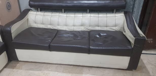 5-Seater Sofa Set for Sale | Good Condition | Brown & Cream Color