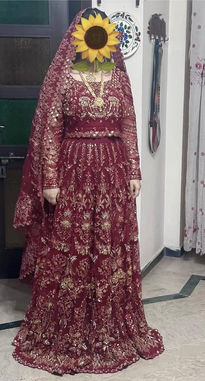 Elegant Red & Gold Embroidered Bridal Gown with Dupatta