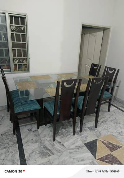 Dining Table set with 6 Chairs-Like New for sale-Solid WooDen(Top Glas