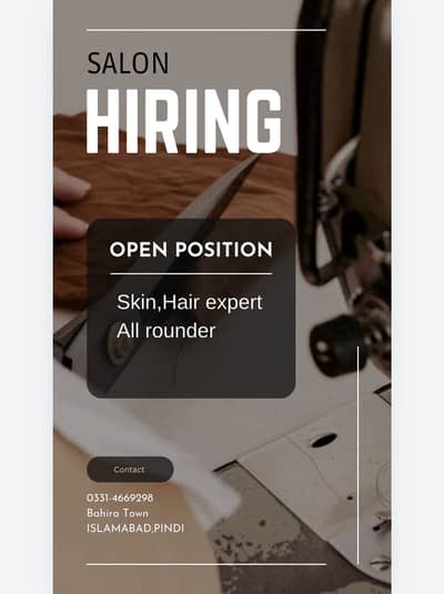 We are seeking All rounders for salon in islamabad Pindi