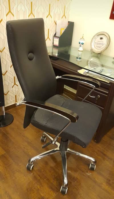 Office table made with solid wood heavy-duty glass on top with chair