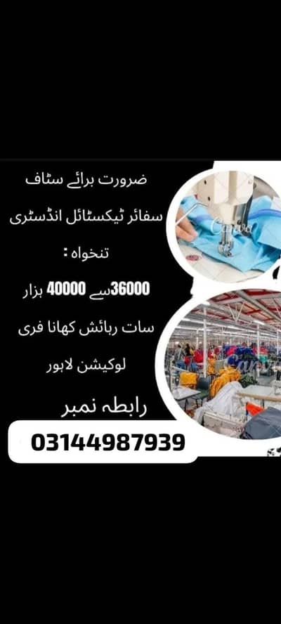 Garments packing job jobs lahore Staff required free food residence
