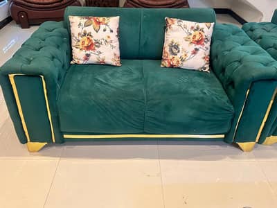 Premium Velvet L-Shape Sofa - Emerald Green | Excellent Condition
