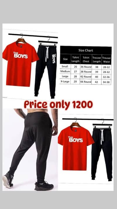 men's cotton jersey printed trank suit _2 PCs in red