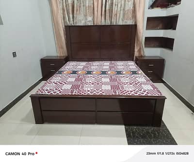 fully wooden bed   big side table with the mattress