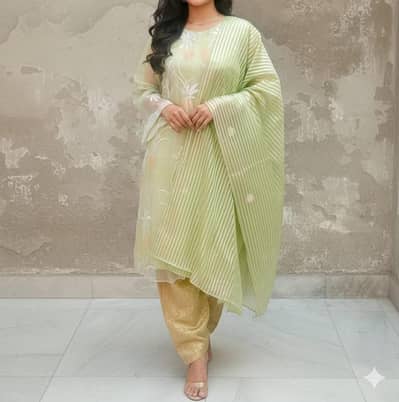 3-piece lime green organza suit size [ medium ]