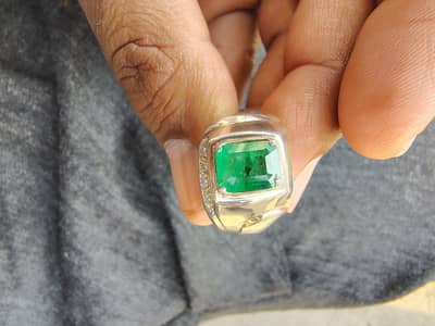2.5 caret swat emerald  Hand made silver ring side diamond embedded