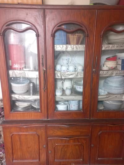Elegant Wooden Crockery Wardrobe-Premium Glass design Perfect Conditio
