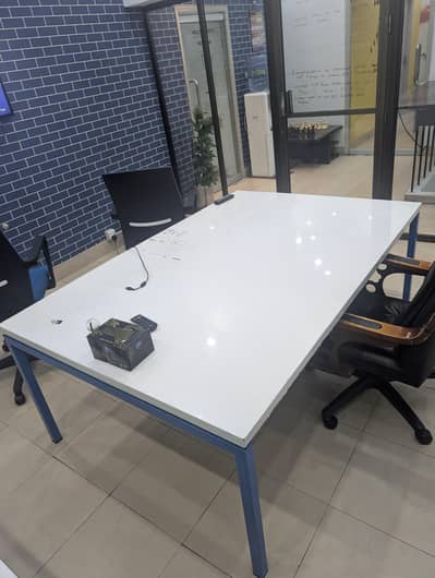 wooden table with iron stand