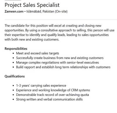Project Sales Associate