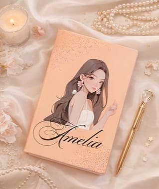 Customized " Amelia" Notebook - Peach Cartoon Design