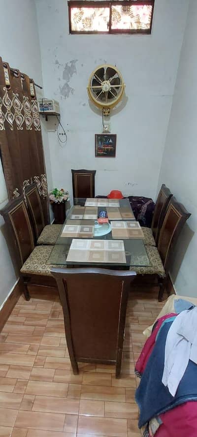 TRALI WOOD DINNING TABLE 6 CHAIRS