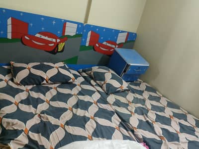2 single bed with mattress  1 side table