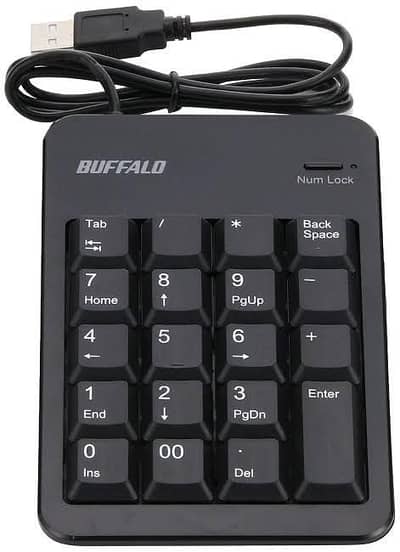 BUFFALO BSTKH100 Wired Numeric Keyboard with Tab Key USB Hub, Black