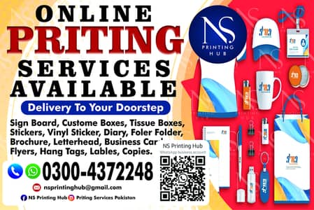 printing services, boxes, sticker, diary, tag, flyer, file folder, bag