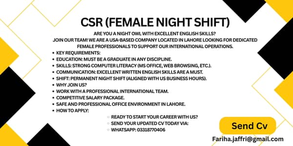 CSR (Female Customer service representative Night Shift)