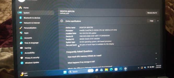 Dell Latitude 5410 corei5 10th generation 16gb RAM 512SSD