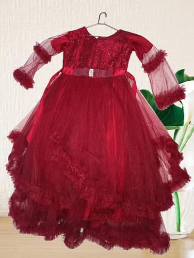 Red maroon net Thailand  frock | Embroidered floral frock | party dres