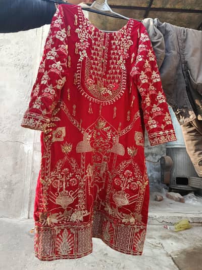 Red velvet work on gold  hand made work just like new wear 2 time just