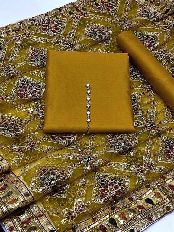 Kattan Silk Dress Set - 3 Pieces Including Shirt, Trouser, and Dupatta