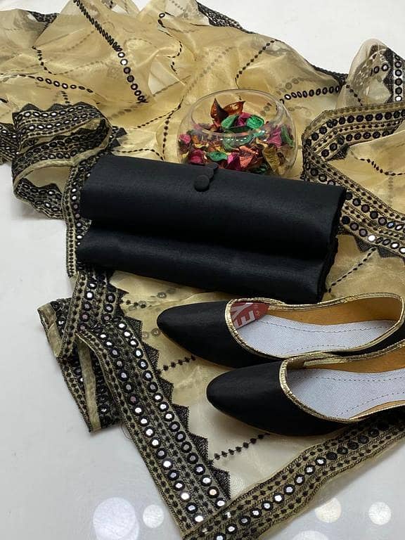 4-Piece Kattan Silk and Organza Dress Set with 9MM Foil Work Dupatta and Free Gifts