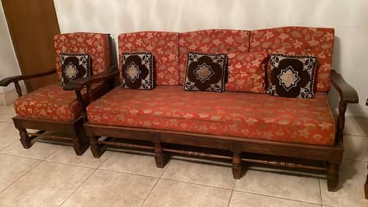 3/1/1 WOODEN SOFA SET/5 SEATER/SOLID WOOD/ with cushions