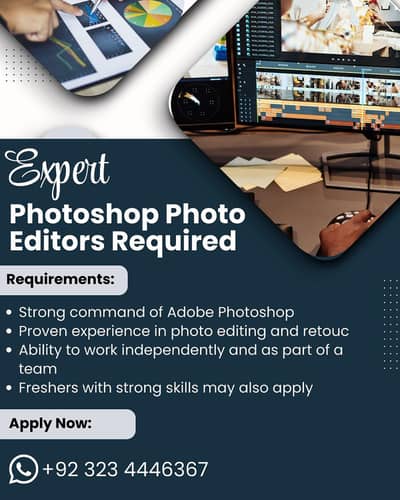 Expert Photoshop / Photo Editor Required / Male & Female / Office Job