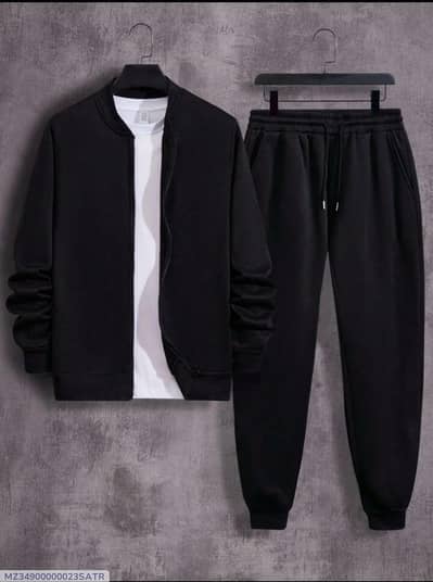 2 Pcs Men's Fleece Plain  Zipper Track  Suit