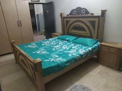 double bed side table dressing and mattress. .