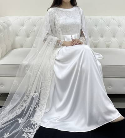 White silk maxi with net dupatta