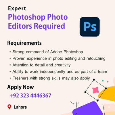 Expert Photoshop / Photo Editor Required / Male & Female / Office Job