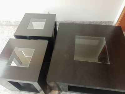 Modern Nesting Coffee Tables with Glass Top 3 Piece Set (Side Tables)