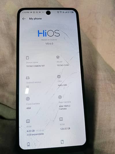 Tecno Camon 18T 4gb ram 128gb memory