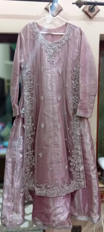 Mauve Net Formal Dress – Heavy Embroidery – Wedding Wear