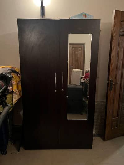 Title: Brand New Dark Brown Wooden Wardrobe with Mirror