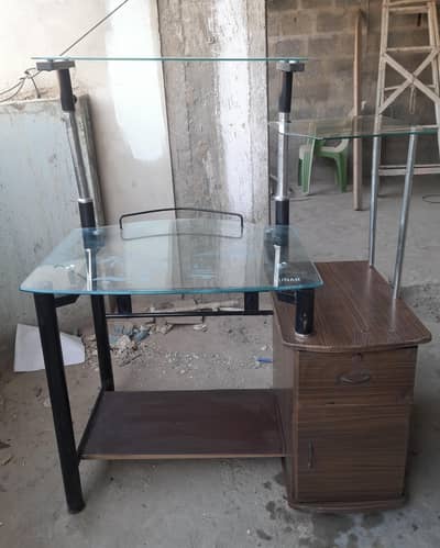Glass Office Side Table with Drawer – Good Condition
