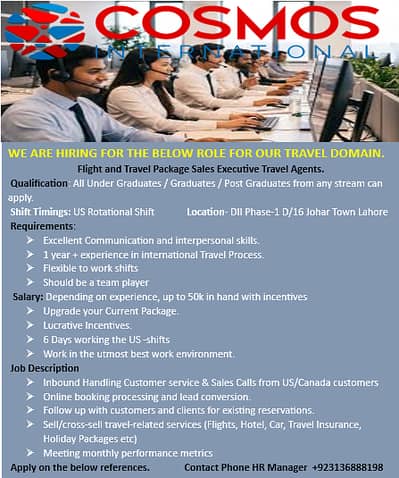 We are hiring CSR/Call agents for Travling Booking Process for US Comp