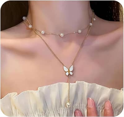 2 Layered pearl Necklace whit earing
