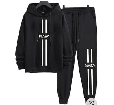Men's Black Printed Hoodie Track Suit - 2 Pcs Set
