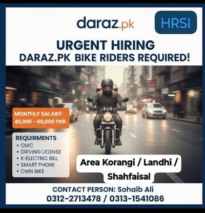 Delivery rider Job in Karachi korangi  achi salary k sath