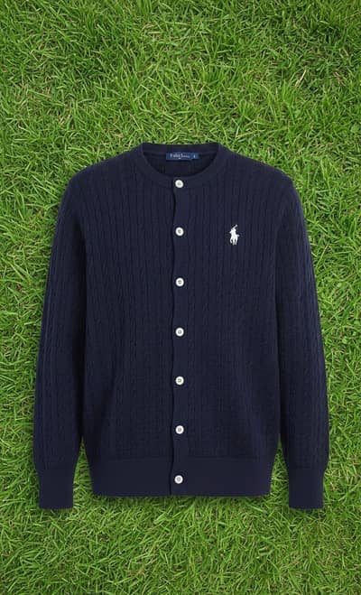 Navy Blue Cable-Knit Cardigan Sweater