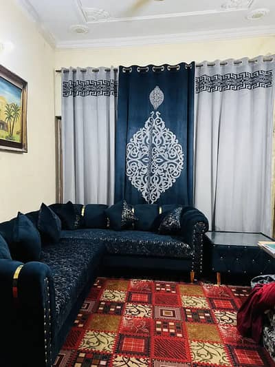 L shaped sofa with parda set complete set