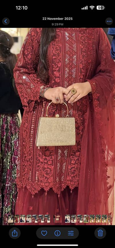 Maroon net dress formal wear, medium to large size