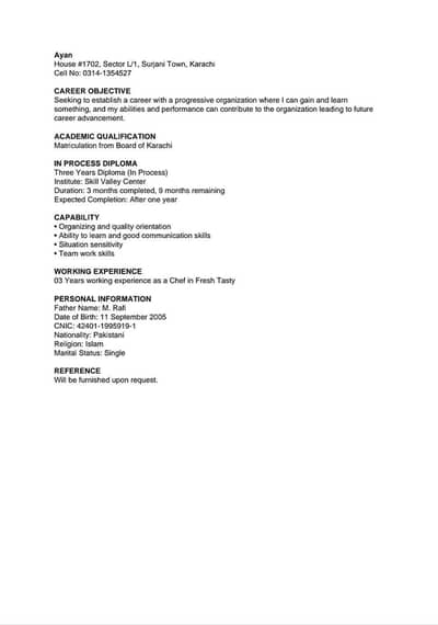 need job Chef / sales / cashier