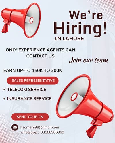 We are Hiring! Only Experience agents can Contact us.