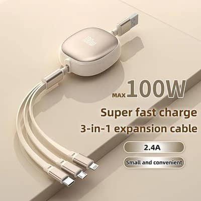 3 in 1 Fast Charging Cable - 100W Durable Type-C, iPhone & Micro USB