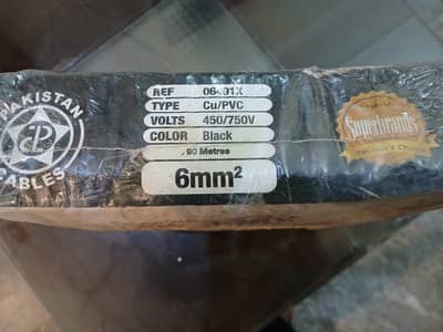 Pakistan cable 6 mm sq black colour,450/750V , copper pvc , 90 Meters,