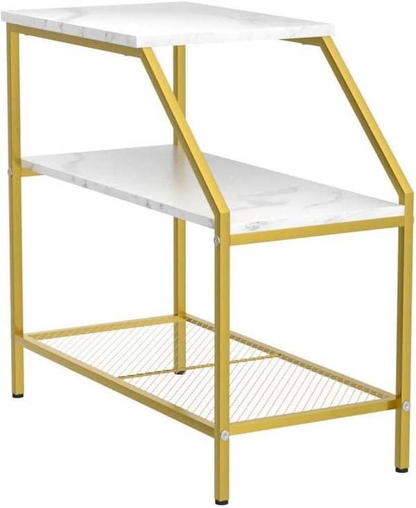 Wooden Marble End Table with Modern Wooden Base designed for small spaces, featuring a sleek wooden marble top