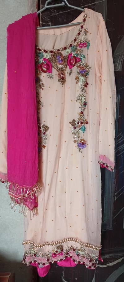 Baby pink beads work trousers shirt