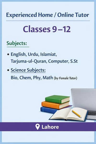 Class 9–12 Home & Online Tuition | Female Teacher